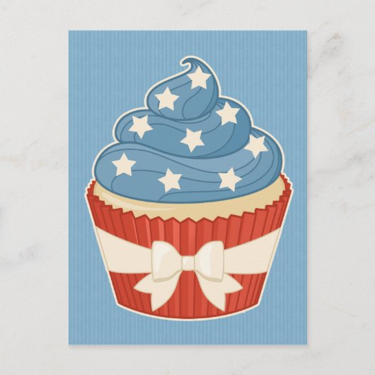 Patriottische cupcake op blauwe strepen briefkaart (Voorkant)