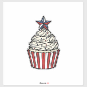 Patriottische Cupcake Vintage Gravure Vier Juli Sticker