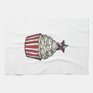 Patriottische Cupcake Vintage Gravure Vier Juli Theedoek