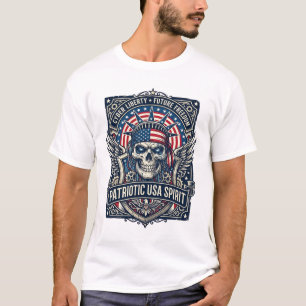 Patriottische Cyber Vrijheid Schedel Cyberpunk Toe T-shirt