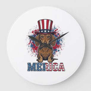 Patriottische Dachshund Amerika Vintage Hond Shirt Grote Klok
