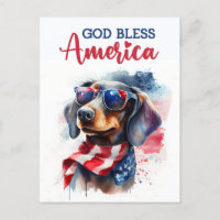 Patriottische Dachshund, God Zegen Amerika Prentbr