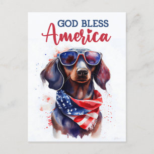 Patriottische Dachshund, God Zegen Amerika Prentbr Briefkaart