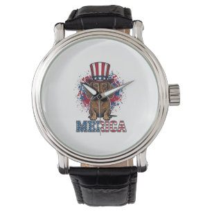 Patriottische Dachshund Merica Vintage Hond Shirt_ Horloge