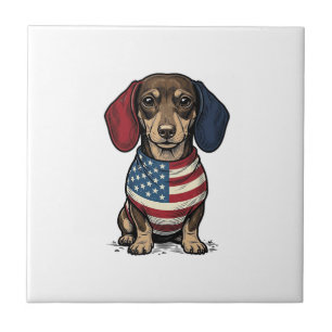 Patriottische Dachshund Vintage Gravure Vector Ont Tegeltje