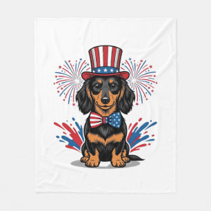 Patriottische Dachshund-Vuurwerk Vintage Vector Ku Fleece Deken