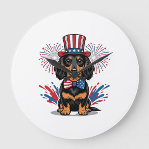 Patriottische Dachshund-Vuurwerk Vintage Vector Ku Grote Klok