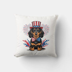 Patriottische Dachshund-Vuurwerk Vintage Vector Ku Kussen
