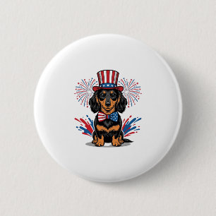 Patriottische Dachshund-Vuurwerk Vintage Vector Ku Ronde Button 5,7 Cm