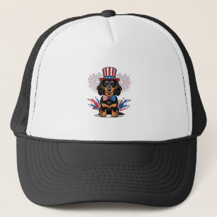 Patriottische Dachshund-Vuurwerk Vintage Vector Ku Trucker Pet