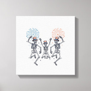 Patriottische Dansende Skelet Vuurwerk Vintage T-s Canvas Afdruk