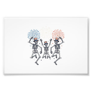 Patriottische Dansende Skelet Vuurwerk Vintage T-s Foto Afdruk