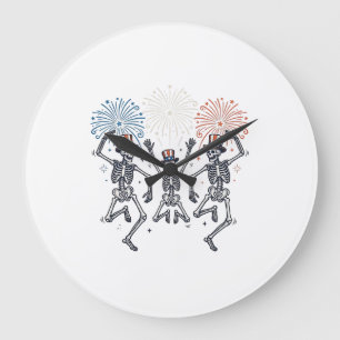 Patriottische Dansende Skelet Vuurwerk Vintage T-s Grote Klok