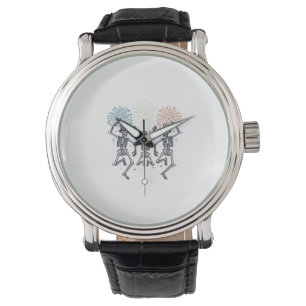 Patriottische Dansende Skelet Vuurwerk Vintage T-s Horloge