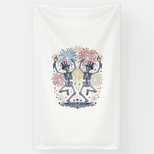 Patriottische Dansende Skeletten Vuurwerk 4 juli  Spandoek
