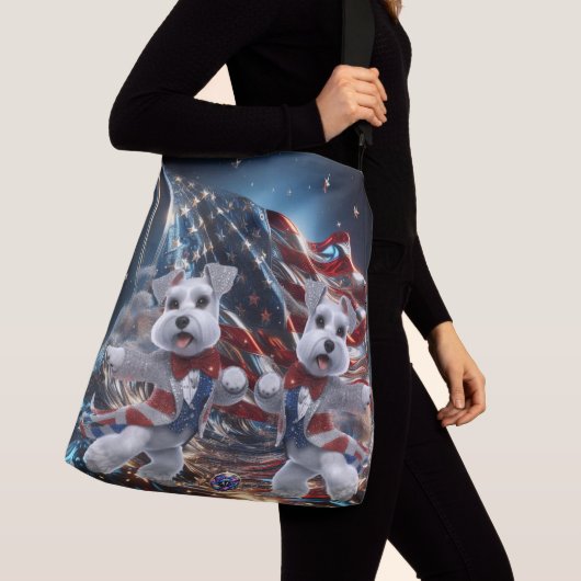 Patriottische Dansende Witte Miniatuur Schnauzers Crossbody Tas (Dichtbij)