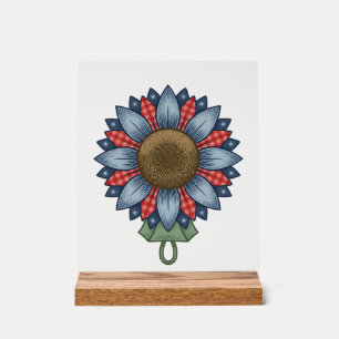 Patriottische Denim Zonnebloem Ornament Vintage Acryl Bord