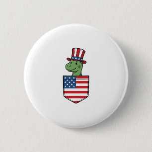 Patriottische Dinosaur Pocket Vintage Shirt Ontwer Ronde Button 5,7 Cm