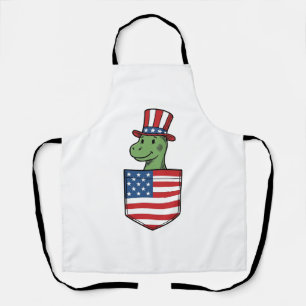 Patriottische Dinosaur Pocket Vintage Shirt Ontwer Schort