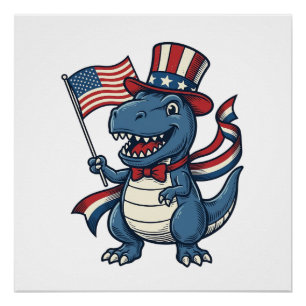 Patriottische Dinosaur Vintage Vector T-shirt Ontw Perfect Poster