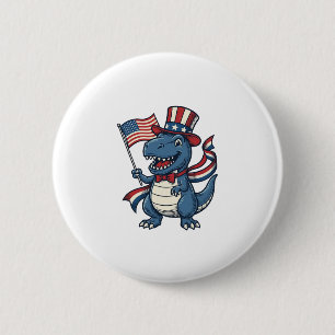 Patriottische Dinosaur Vintage Vector T-shirt Ontw Ronde Button 5,7 Cm