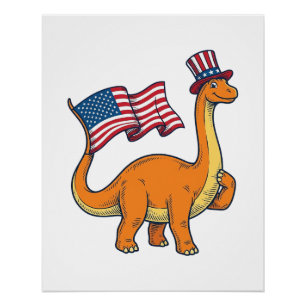 Patriottische Dinosaurus Vlag Vintage Gravure Shir Perfect Poster