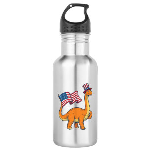 Patriottische Dinosaurus Vlag Vintage Gravure Shir Waterfles