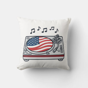 Patriottische DJ-draaitafel muziek vintage shirt o Kussen