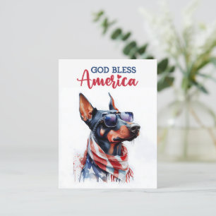Patriottische Dobermann, God Zegen Amerika Prentbr Briefkaart