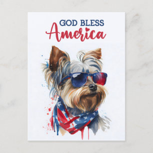 Patriottische Dog-Yorkie, God zegene Amerika Brief Briefkaart