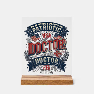 Patriottische Dokter 4 juli Vintage T-shirt Ontwer Acryl Bord