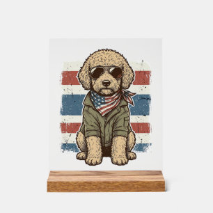Patriottische Doodle Hond Vintage Gravure Shirt On Acryl Bord
