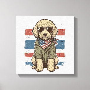 Patriottische Doodle Hond Vintage Gravure Shirt On Canvas Afdruk