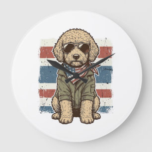 Patriottische Doodle Hond Vintage Gravure Shirt On Grote Klok
