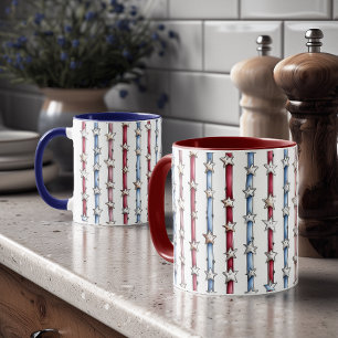 Patriottische Doodle Stars & Stripes Rood Tweekleu Mok