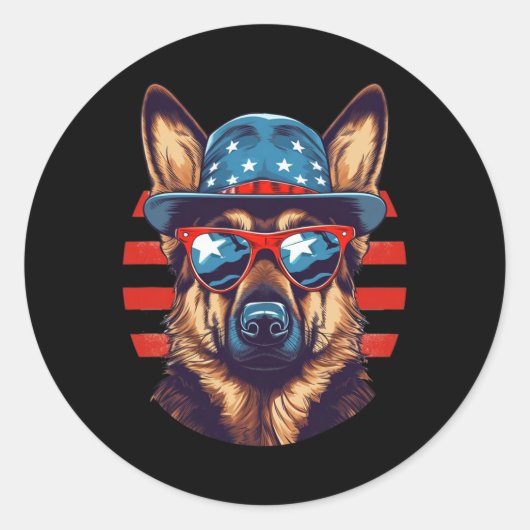 Patriottische Duitse herder Amerikaanse hond vierd Ronde Sticker (Voorkant)