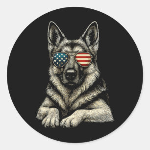 Patriottische Duitse Herdershond Usa Vlag Zonnebri Ronde Sticker