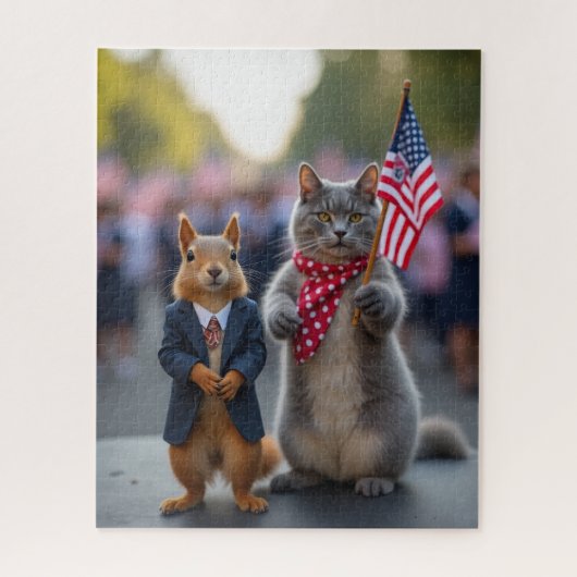 Patriottische eekhoorn en kat legpuzzel (Verticaal)