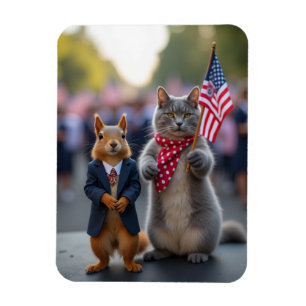Patriottische eekhoorn en kat magneet
