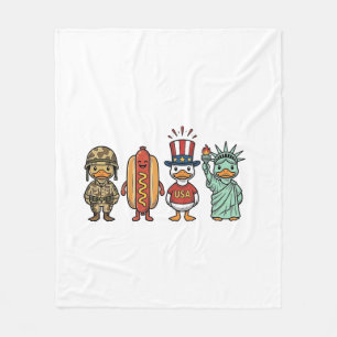 Patriottische Eend en Hotdog Vintage Vector T-shir Fleece Deken