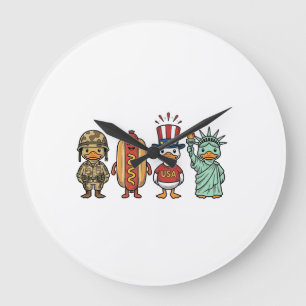 Patriottische Eend en Hotdog Vintage Vector T-shir Grote Klok