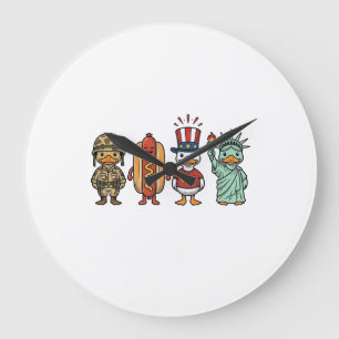 Patriottische Eend en Hotdog Vintage Vector T-shir Grote Klok