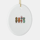 Patriottische Eend en Hotdog Vintage Vector T-shir Keramisch Ornament (Rechts)