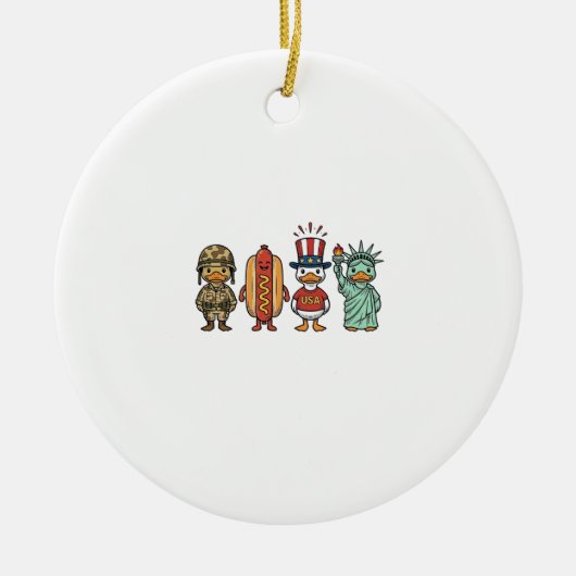Patriottische Eend en Hotdog Vintage Vector T-shir Keramisch Ornament (Voorkant)