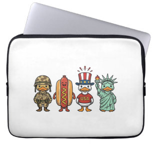 Patriottische Eend en Hotdog Vintage Vector T-shir Laptop Sleeve
