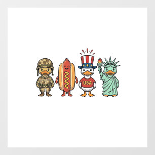 Patriottische Eend en Hotdog Vintage Vector T-shir Raamsticker