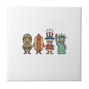 Patriottische Eend en Hotdog Vintage Vector T-shir Tegeltje