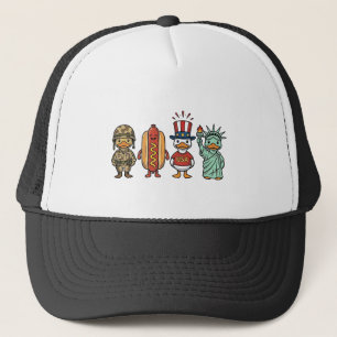 Patriottische Eend en Hotdog Vintage Vector T-shir Trucker Pet
