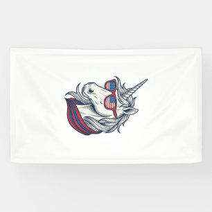 Patriottische Eenhoorn Vlag Zonnebril Vintage Vect Spandoek