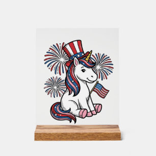 Patriottische Eenhoorn Vuurwerk Shirt Ontwerp_1 Acryl Bord